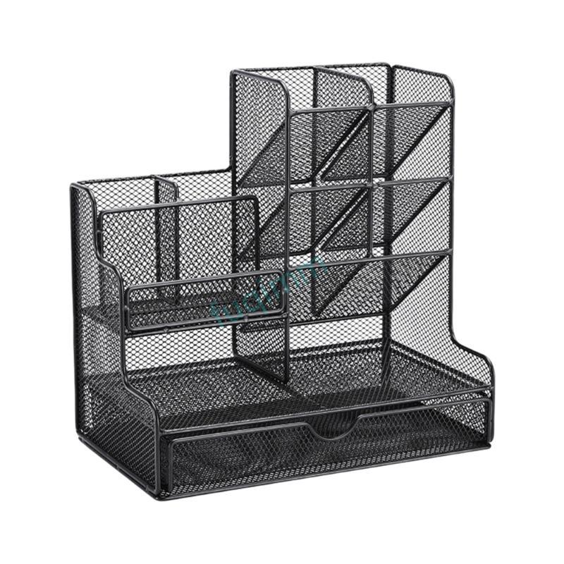 FQMM โลหะ Desk Organizer และถ้วยปากกาลิ้นชักเลื่อนและ 11 ช่องมัลติฟังก์ชั่ Desk Organizer สําหรับ Offic