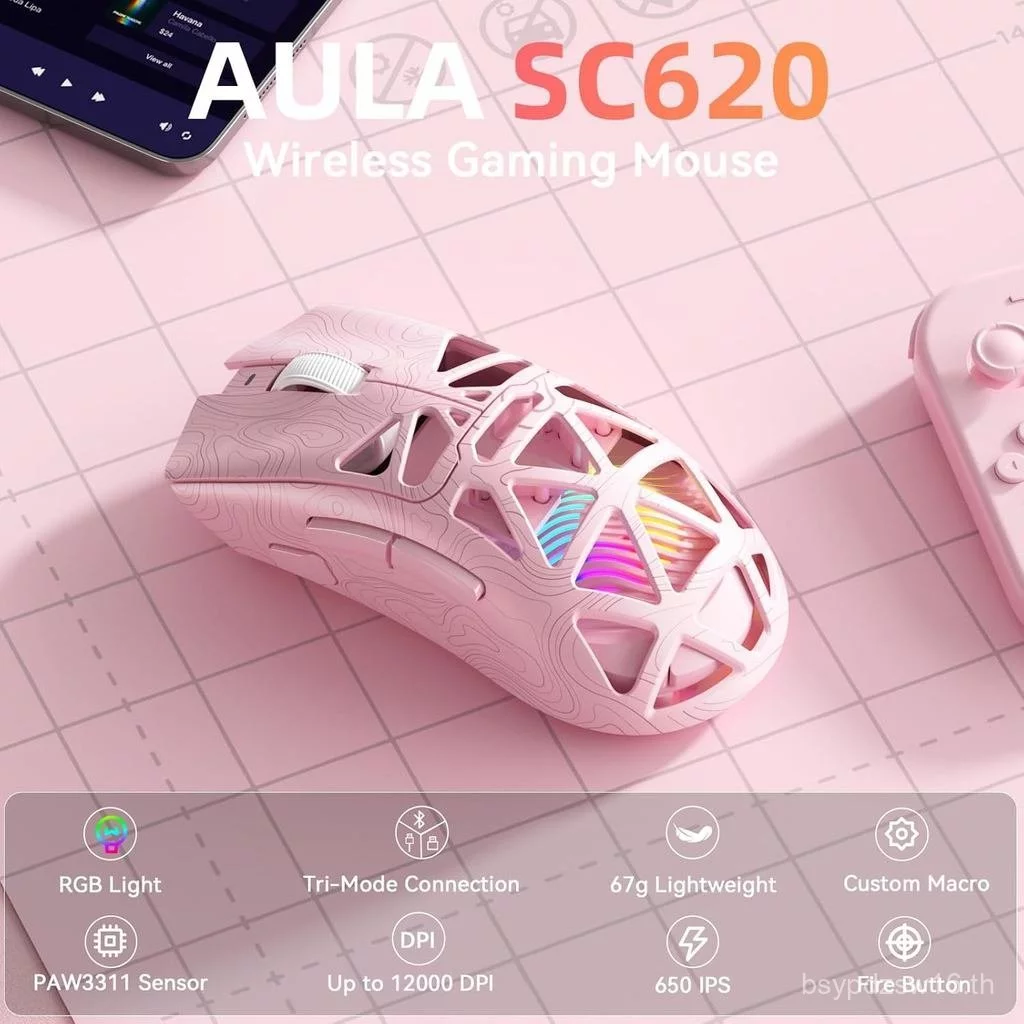 เมาส์เล่นเกมไร้สาย Aula SC620 Tri-Mode 12000 DPI RGB thumbnail 10