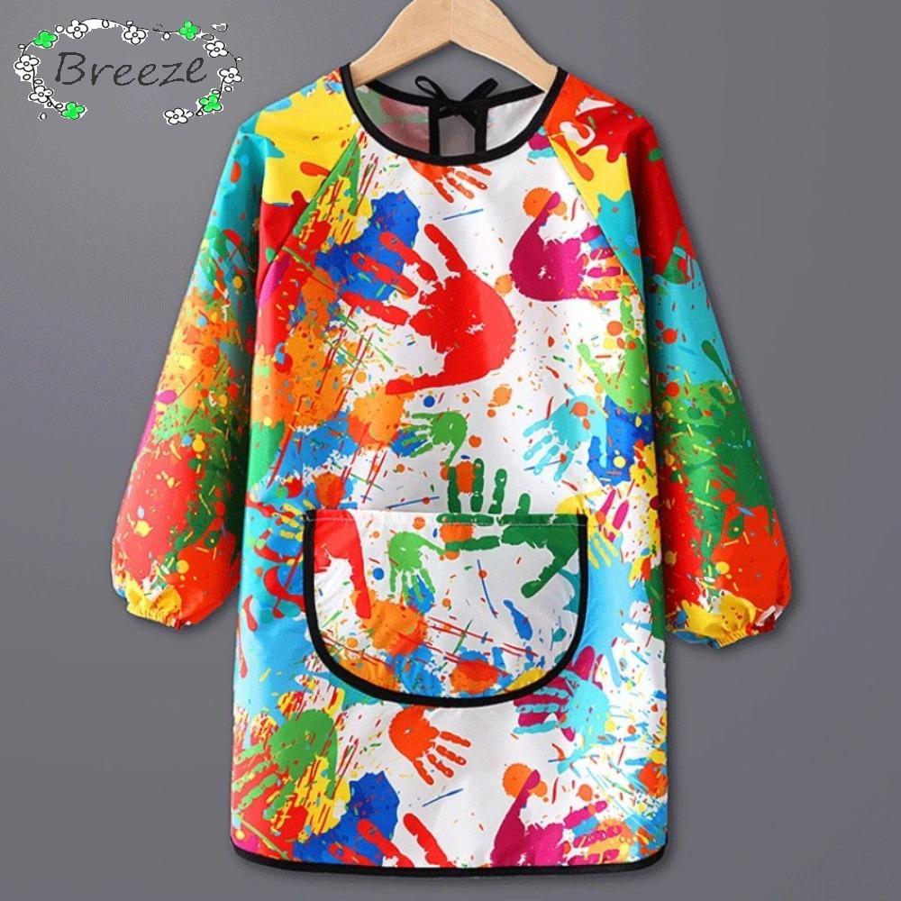 BREEZE Art Bibs, โพลีเอสเตอร์คอสเพลย์เครื่องแต่งกายเด็กภาพวาดผ้ากันเปื้อน, ของขวัญกันน้ําแขนยาวผ้ากันเปื้อนทําอาหาร