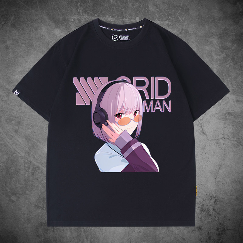 SSSS.Gullit เสื้อยืดแขนสั้นสีดําอะนิเมะญี่ปุ่น SSSS.GRIDMAN พิมพ์เสื้อยืดสุดเท่