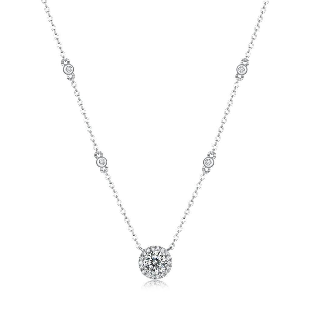 เครื่องประดับ Fine S925 เงินสเตอร์ลิง Moissanite จี้ 1CT รอบ VVS สร้อยคอเพชร