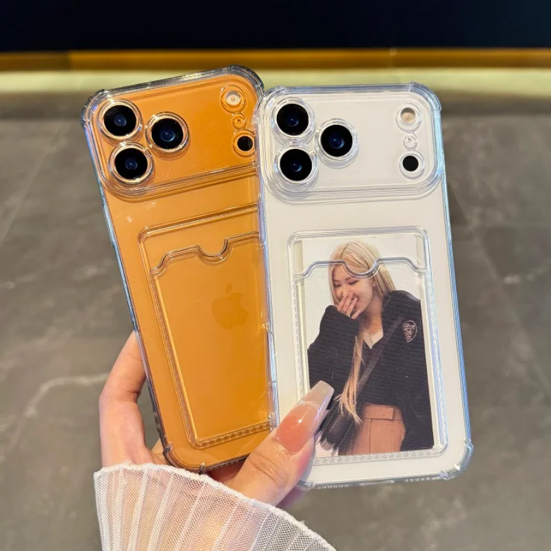 โปร่งใสช่องใส่การ์ดกระเป๋าสําหรับiPhone 17 Air 16 15 14 13 12 11 Pro Max X XS XR 7 8 Plusกันกระแทกนุ่มกระเป๋าสตางค์ปกหลัง