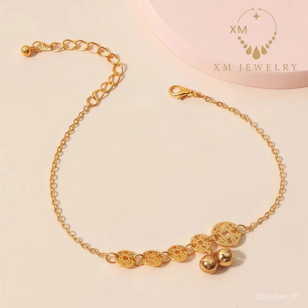 XM JEWELRY สร้อยข้อเท้าพร้อมจี้เหรียญจีนสําหรับผู้หญิง ของขวัญมิตรภาพ สแตนเลส A262 BRSJ