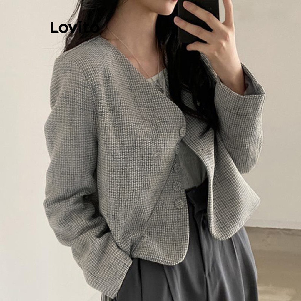 Lovito เสื้อโค้ทลําลองเสื้อโค้ทด้านหน้าปุ่มธรรมดาสําหรับผู้หญิง LNE29369 (หลากสี)