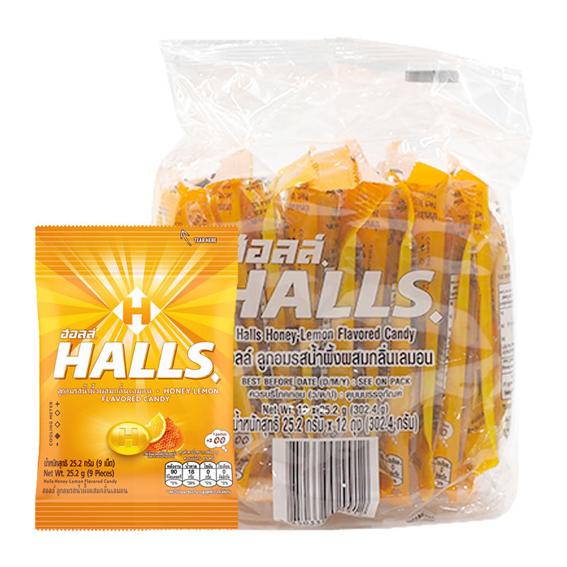 ฮอลล์ ลูกอมน้ำผึ้ง 9 เม็ด x 12 (HALLS Honey Lemon 9 pcs x 12)