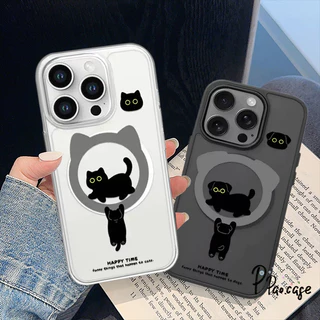 สำหรับiPhone 17 13 15 11 AIR 16 12 14 Pro Max XR 7 16 15 8 14 Plus เคสแม่เหล็ก ลายแมวดำน่ารัก หลากสี สไตล์ฮิต คู่รัก