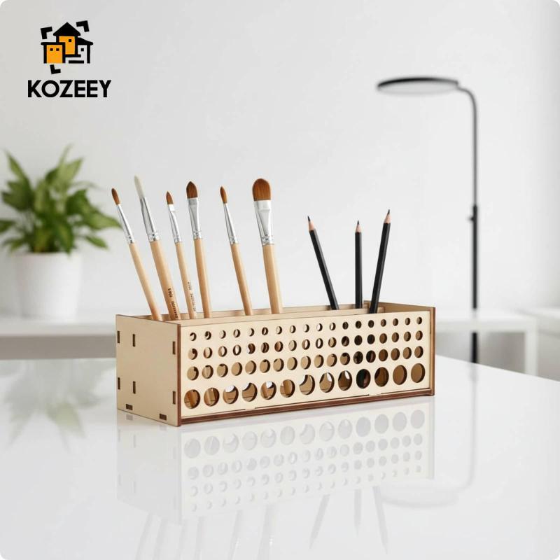 [KOZEEY] Modular Wood Paintbrush Holder Organizer Rack สําหรับ Art Studio Painting Drawing Brushes 6