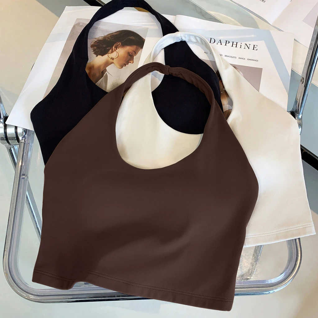 YOGATRUTH(เบาะคงที่) สปอร์ตบราเซ็กซี่ Halter Hollow Back Nude บรากันกระแทกพิลาทิสโยคะ