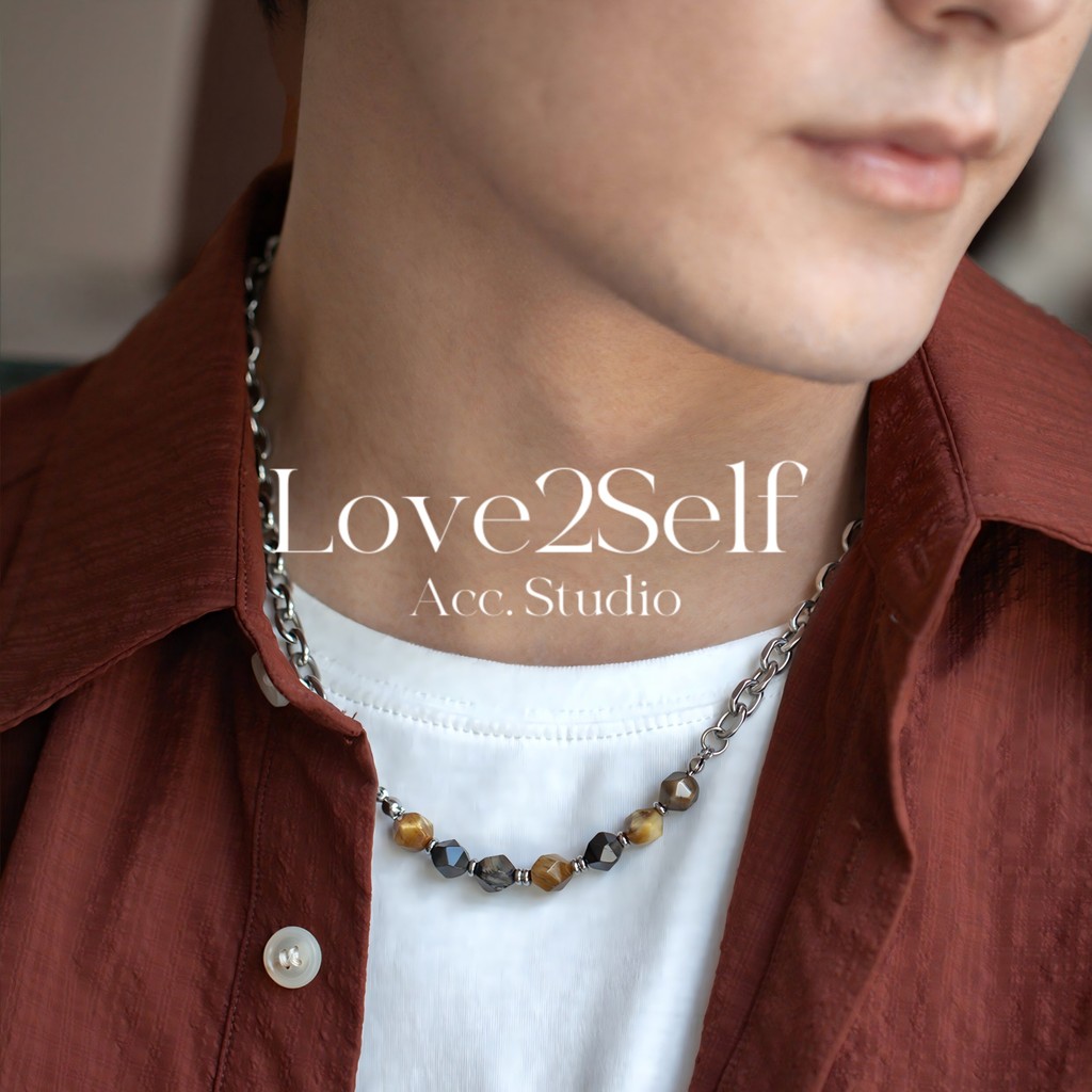Love2selfX206 กันน้ําสแตนเลส Tiger Eye สร้อยคอลูกปัดผู้ชายผู้หญิงปรับ 50+5 ซม.Anti Tarnish Casual สวมใส่เครื่องประดับของขวัญ
