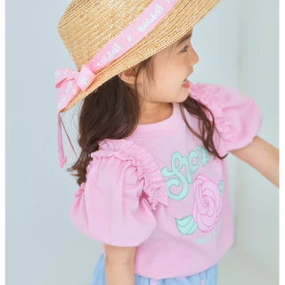 สาวสีชมพูเร้าใจแขนสั้นเสื้อยืดน่ารักกุหลาบพิมพ์ด้านบนเป็นมิตรกับผิวระบายอากาศผ้าปริมณฑล