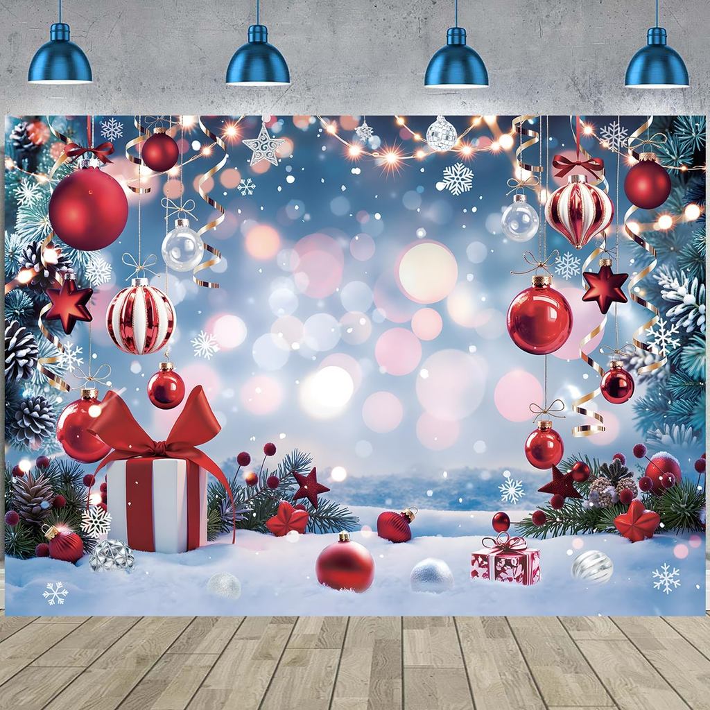 Blue Christmas ฉากหลัง 7x5FT ฤดูหนาว Wonderland การถ่ายภาพฉากหลัง Merry Christmas Snowflake Xmas Tre