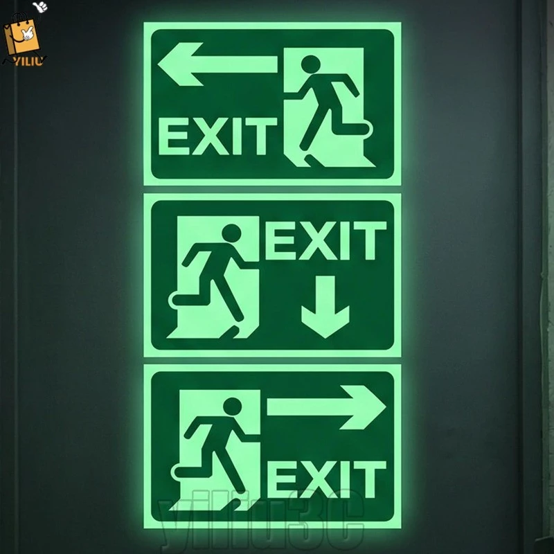 [Prim] สติ๊กเกอร์ป้ายทางออกฉุกเฉินเรืองแสง 4-1 ชิ้น - Glow In Dark Exit Sign - Safety Passage Decal - ป้ายหนีไฟ - ป้ายบอกทิศทางหนี /bliss