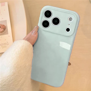 สำหรับ iPhone 16 17 15 13 14 12 11 Pro Max XR 15 14 16 Plus รุ่นใหม่ เคสกันกระแทกสีพาสเทลเรียบง่ายแฟชั่นขอบลายหัวใจ