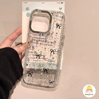 กรอบโทรศัพท์ที่มีโบว์สีดำประดับเพชร เหมาะสำหรับ IPhone 16 17 13 16 14 ProMax 15 16 11 12PRO 15 Plus Air 17 12 15