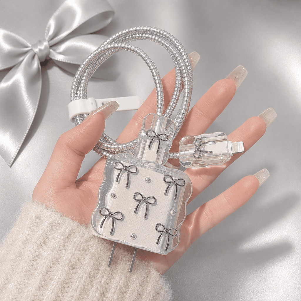 AS05 Charger Protector 18W/20W Coquette Case Cable Ribbon Flower Bear Motif