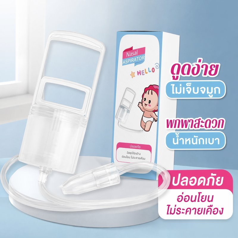 ที่ดูดน้ำมูกเด็ก เครื่องดูดน้ำมูกทารก แบบพกพา แรงดันลบ ซิลิโคนอ่อน ล้างง่าย เงียบ ใช้ซ้ำได้