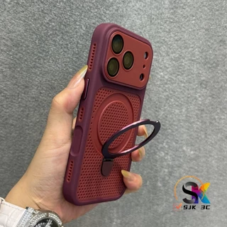 ใหม่คลาสสิกตาข่ายสีดํากระจายความร้อนขาตั้งแม่เหล็กเคสโทรศัพท์สําหรับiPhone 17 ProMax / 16/15/14/13/12 Pro Max 14/15/16 PlusปลอกMatteกันกระแทก