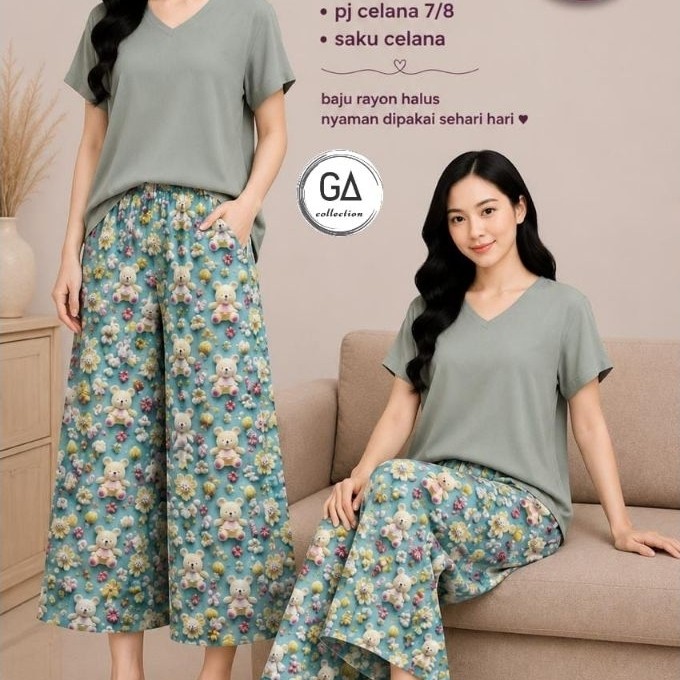 7/8 BLOUSE AND PANTS SET/ONE SET WOMENS SLEEPWEAR SET RAYON VISCOSE PREMIUM HQ