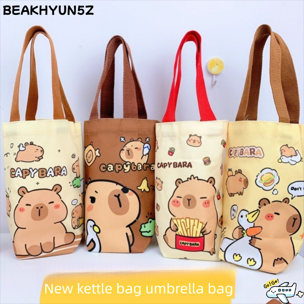 BEAKHYUN5Z Capybara ขวดน้ํา, กระเป๋าแขนถ้วยการ์ตูนป้องกันรอยขีดข่วน, กระเป๋าเก็บร่มผ้าใบแบบพกพาอุปกรณ์เสริมขวดน้ํา