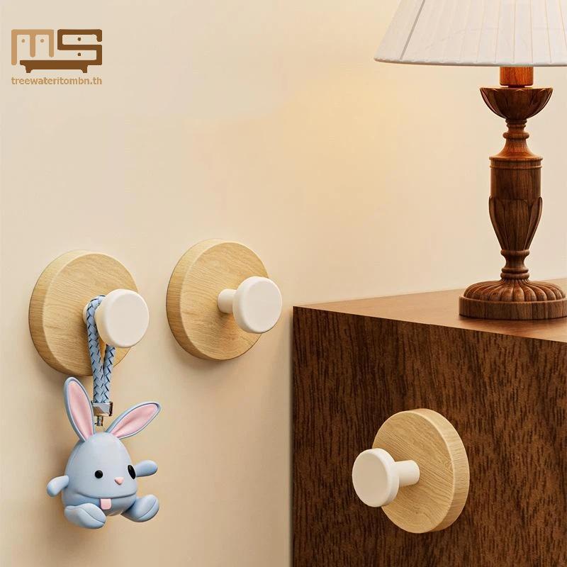Tt ไม้ธรรมชาติกาว Wall Hooks Strong Hold ไม่มีการเจาะสําหรับห้องนอนห้องน้ําแขวนคีย์กระเป๋าเสื้อ mbn