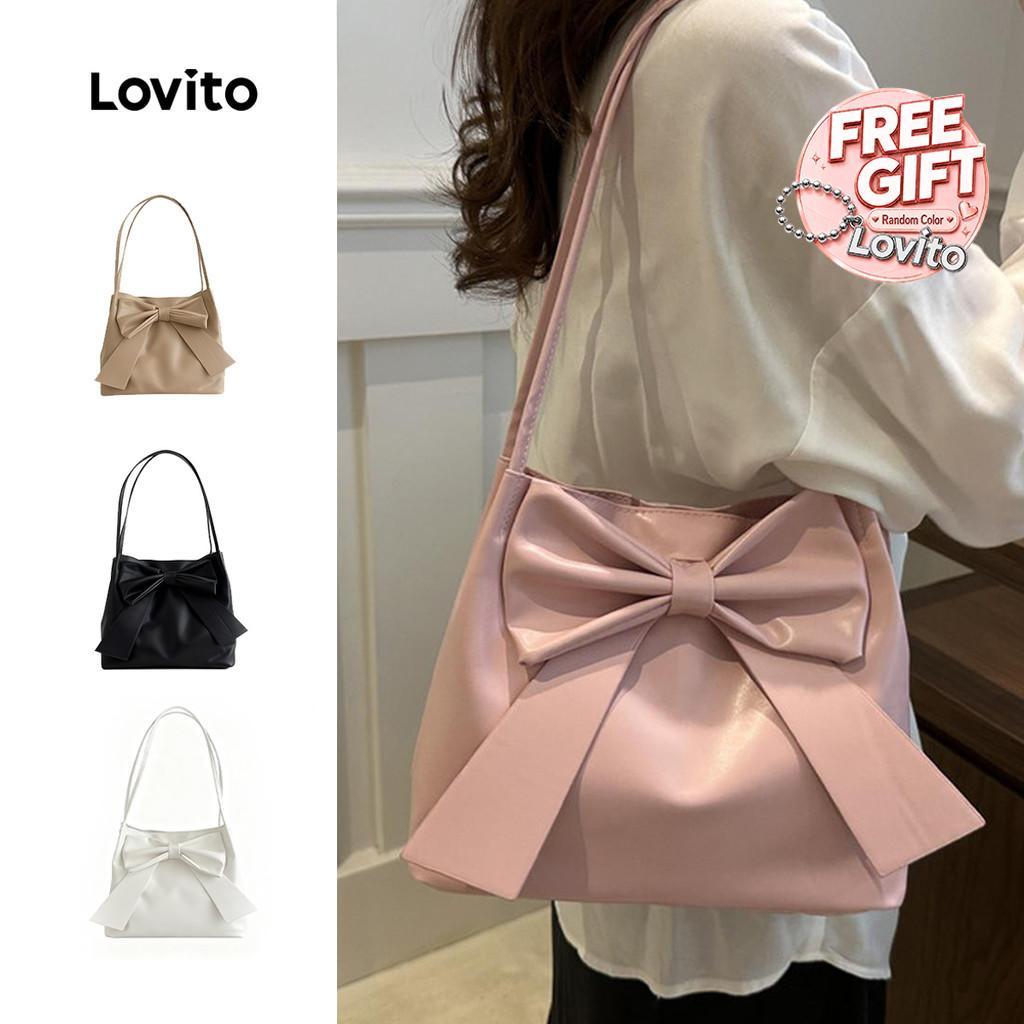 Lovito ลำลองกระเป๋าสะพายไหล่ สีพื้นโบว์กระเป๋าสะพายไหล่ สำหรับผู้หญิง LFA41090