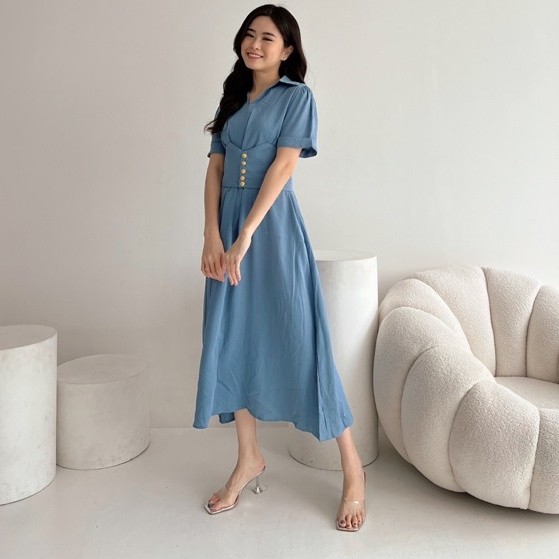 LOVID ชุดเดรส ชุดเดรสปาร์ตี้ลําลองสตรี เข็มขัดฟรี Clara 0383