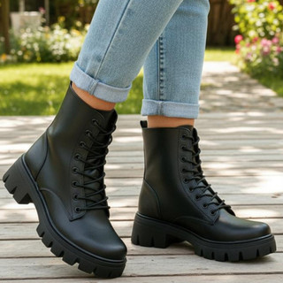 Coturno Tratorado Feminino Blogueira Fashion Confortável Estiloso Inverno Tendência