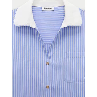 [Pomelo] เสื้อเชิ้ตลายทางแต่งปกตัดสี / Contrast Collar and Trim Stripe Shirt