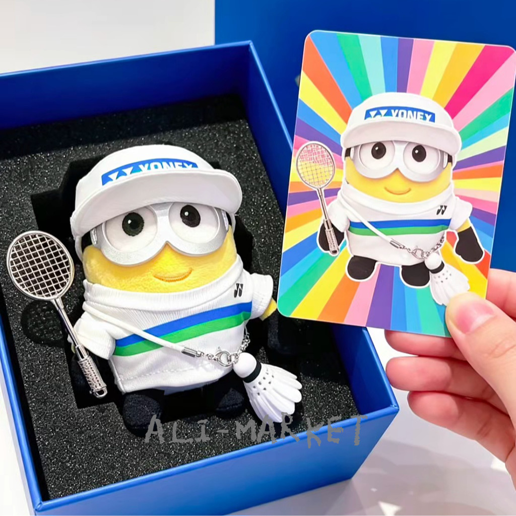 ของแท้มินเนี่ยนตุ๊กตาตุ๊กตาพวงกุญแจแบดมินตันชุดการ์ตูนน่ารักของขวัญวันเกิดกระเป๋าจี้