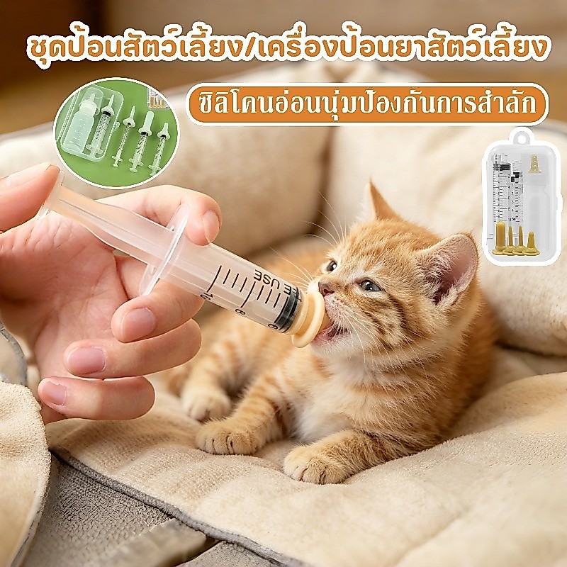 ชุดป้อนสัตว์เลี้ยง เครื่องป้อนยาสัตว์เลี้ยง วัสดุปลอดภัย ซิลิโคนอ่อนนุ่มป้องกันการสําลัก เหมาะสำหรับลูกสัตว์แรกเกิด
