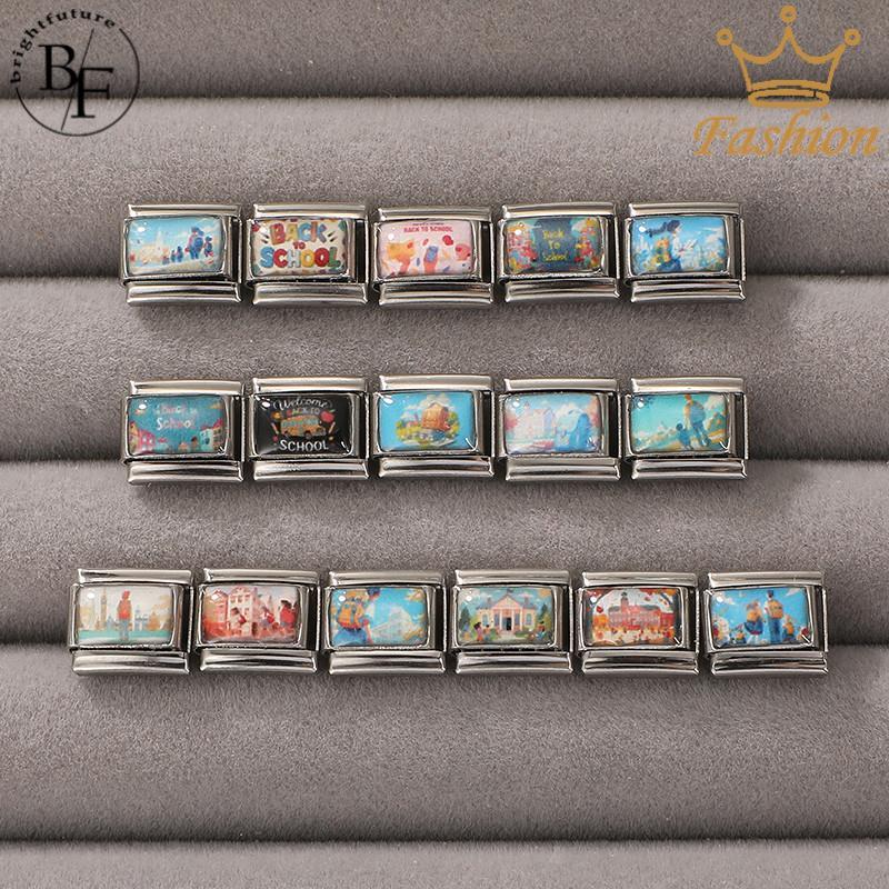 Back To School Italian Charm สร้อยข้อมือ Fit 9 มม.สร้อยข้อมือสแตนเลสเครื่องประดับทําอุปกรณ์ DIY Retro บุคลิกภาพโมดูลสร้อยข้อมือ