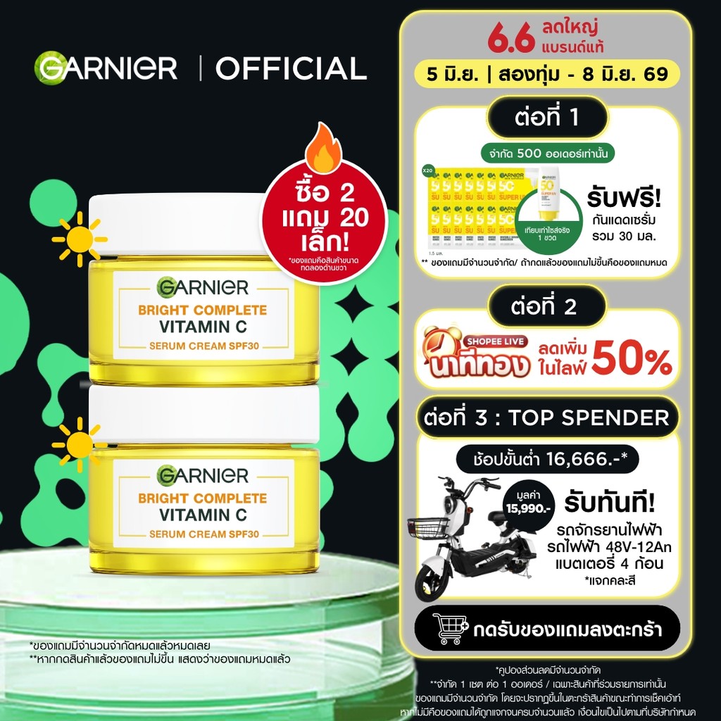 [ลดแหลก!เพียงชิ้นละ210.-ในไลฟ์] การ์นิเย่ ไบรท์ คอมพลีท เดย์ครีม SPF 30/PA+++ 50มล. x2 Garnier Day Cream ครีมบำรุงผิวหน้
