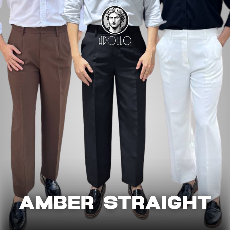 APOLLO กางเกงขากระบอกตรง ผ้าพรีเมี่ยมไมโคร กางเกงผู้ชาย กางเกงทำงาน  [ รุ่น AMBER  STRAIGHT]