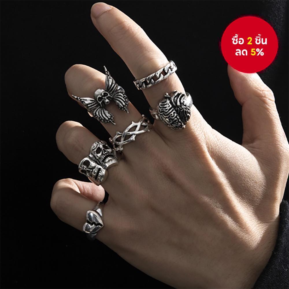 Hip Hop Vintage Love Skull แหวนชุดโลหะสร้างสรรค์หลายสไตล์ Unisex เครื่องประดับของขวัญ