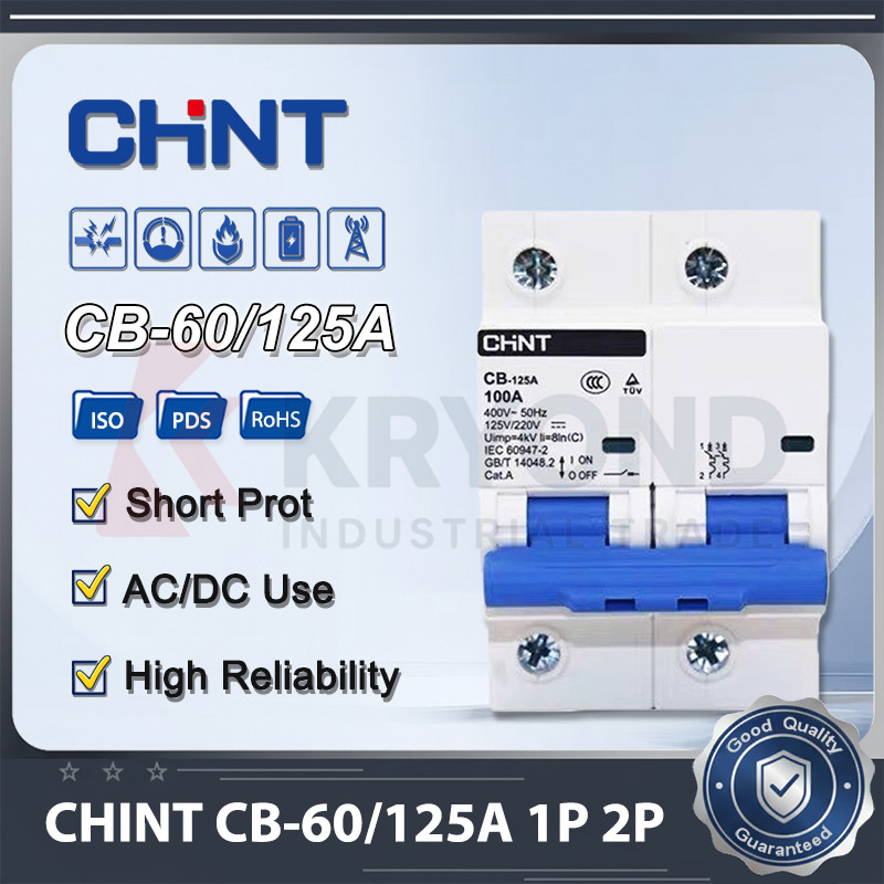 CHINT AC+DC CB-60A CB-125A CB-60G CB-125G เซอร์กิตเบรกเกอร์ MCB โซลาร์เซลล์ไฟฟ้า CB-60A 1P 2P 16A 63
