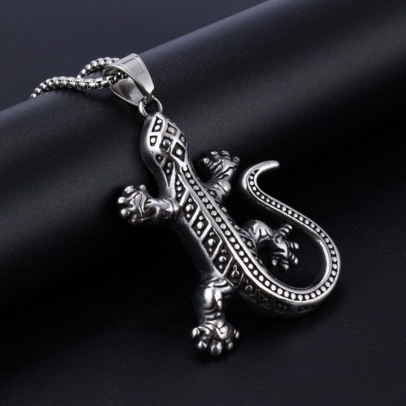 Vintage Gecko Lizard Hip Hop จี้ผู้ชายและผู้หญิงแฟชั่นสร้อยคอสแตนเลส Punk Party Rock ไทเทเนียมเหล็กเ