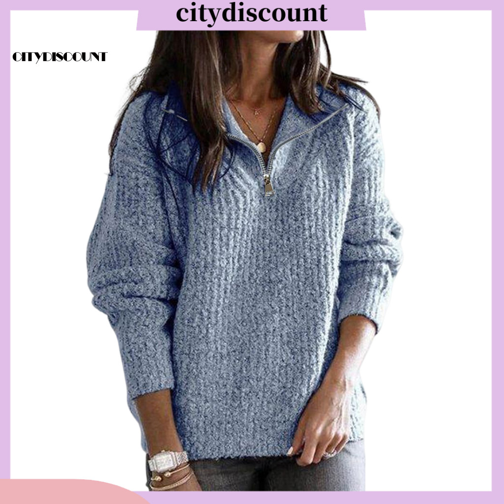 <citydiscount> เสื้อสเวตเตอร์สวมหัว Anti-static Fuzzy Zipper Top Sweater