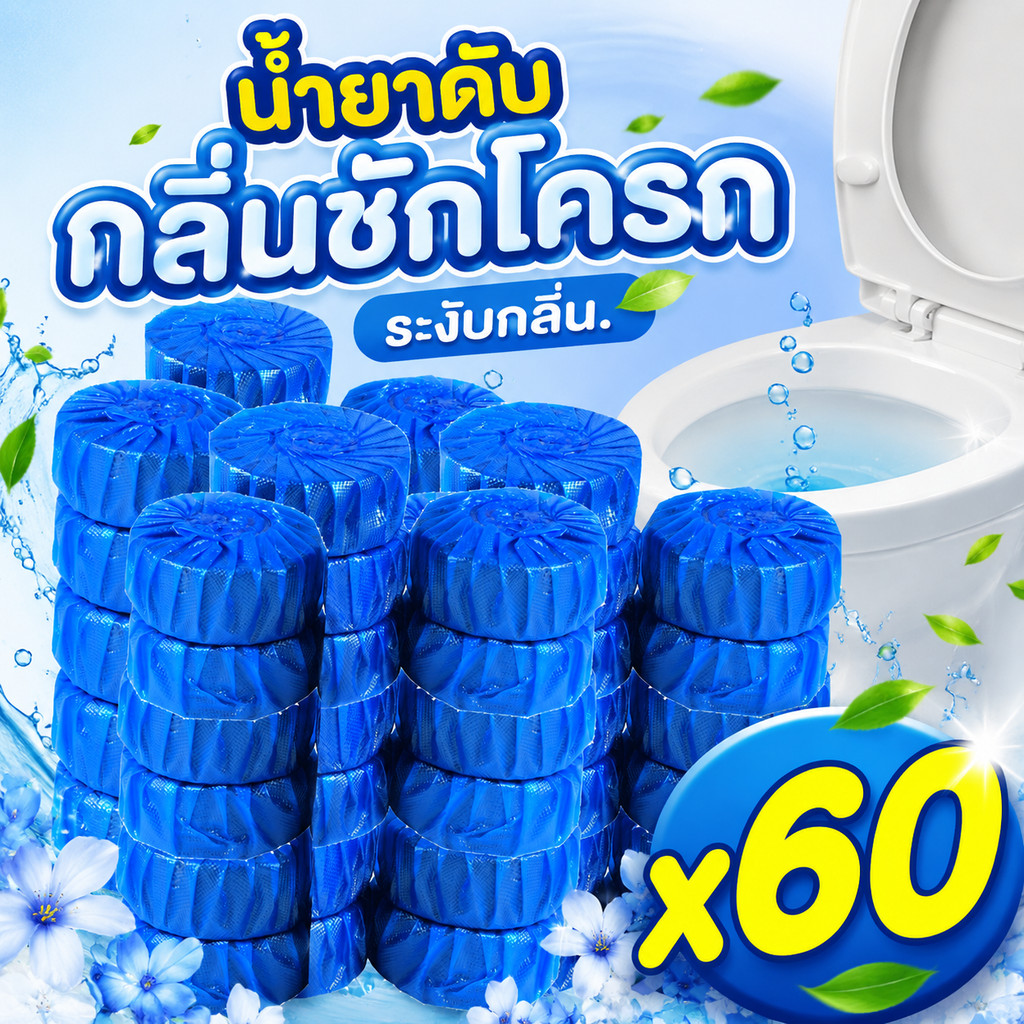 🔥ถูกสุดๆ ลดกระหน่ำ🔥 ก้อนก้อนฟ้าดับกลิ่น น้ำยาดับกลิ่นชักโครก ระงับกลิ่น ดับกลิ่นถังชักโครกดับกลิ่นห้องน้ำ 60 ชิ้น