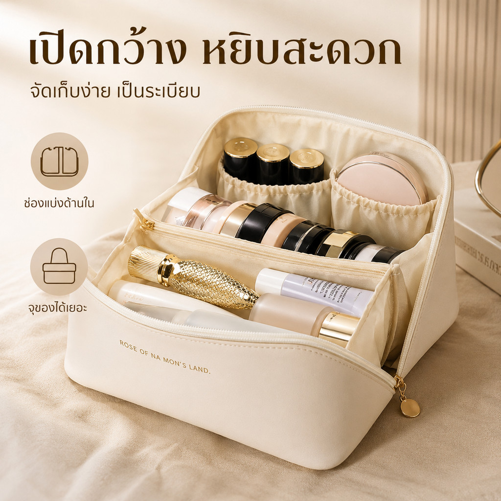 กระเป๋าเครื่องสำอางหนัง PU แบบพกพา ความจุขนาดใหญ่ ดีไซน์ทันสมัย ​​เหมาะสำหรับพกพาเครื่องสำอางไปเดินทาง