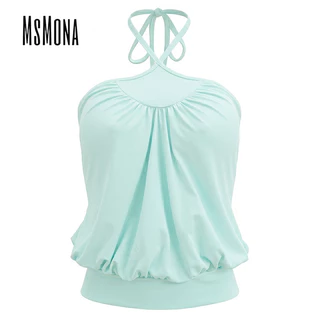 MsMona ผู้หญิง 2026 ใหม่สีทึบ Causal Street แฟชั่น Halter เสื้อกล้าม Camisole + กางเกงขาสั้นชุด