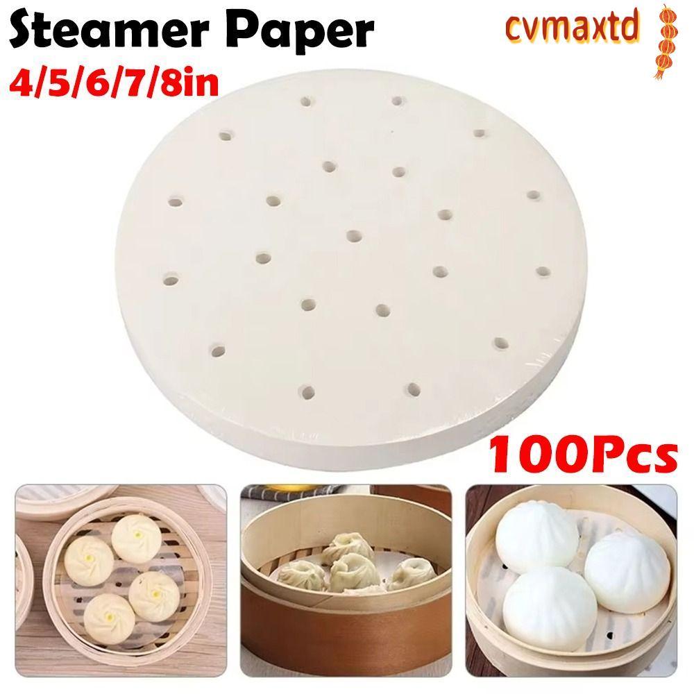 ICVMAX 100 ชิ้นกระดาษนึ่ง, 4/5/6/7/8in ทิ้ง Buns ขนมอบกระดาษไม่ติด, รอบ Buns Pad กระดาษครัวทําอาหารเครื่องมือ
