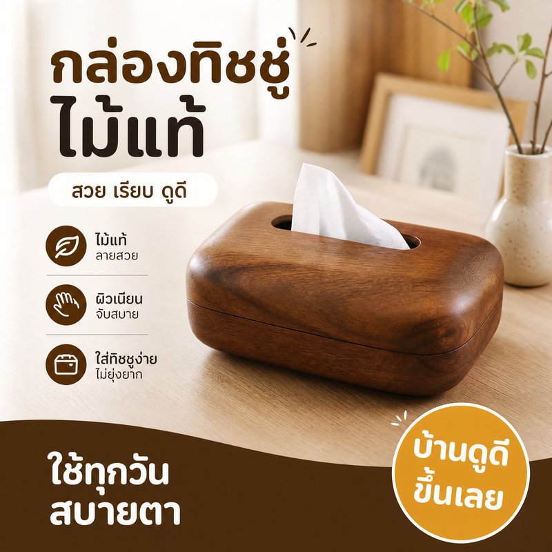 กล่องทิชชู่ไม้ กล่องกระดาษทิชชู่ ไม้วอลนัท ไม้แท้ จุเยอะ สไตล์จีน โต๊ะทำงาน ห้องนั่งเล่น
