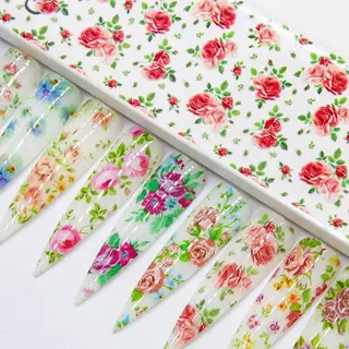 DSTH 10 ม้วนเล็บฟอยล์ชุดดอกไม้ Rose Transfer กระดาษผีเสื้อดอกไม้ Sliders สําหรับ DIY เล็บ Salon เครื่องมือตกแต่งบ้านร้อน