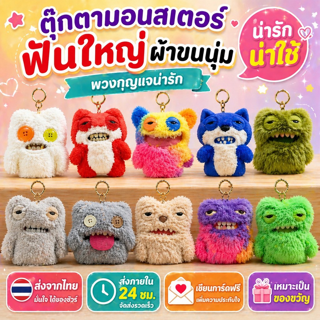 พร้อมส่ง 🇹🇭 พวงกุญแจสัตว์ประหลาด Fuggler's Teething Monster Plush Pendant ตุ๊กตา พวงกุญแจ