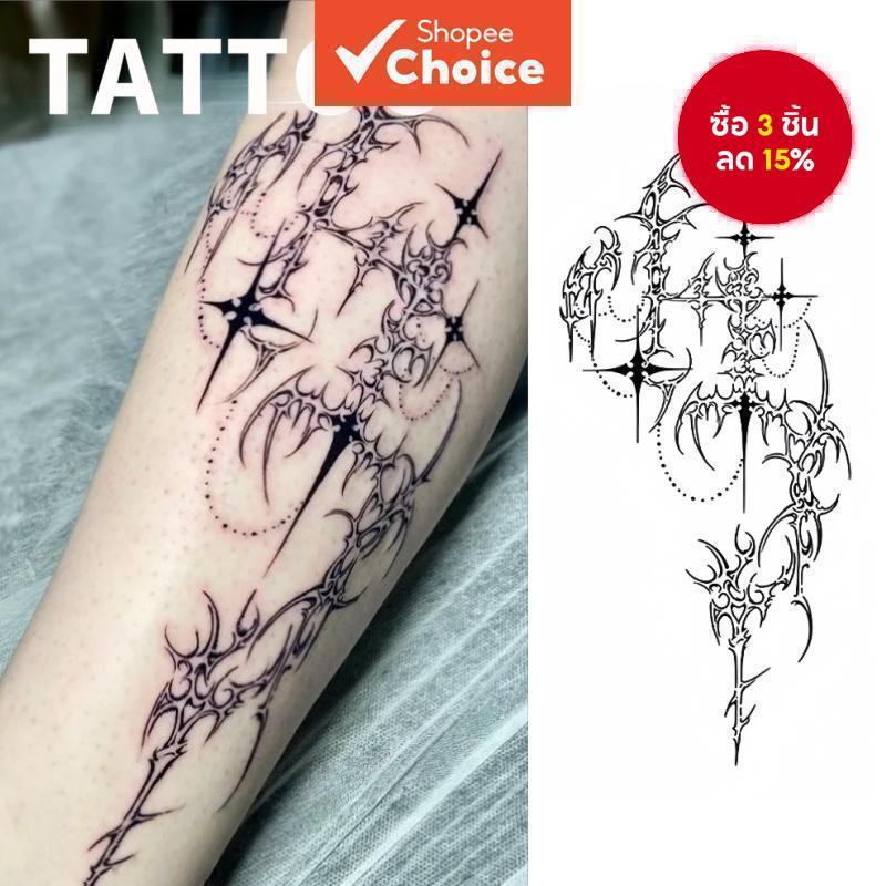 เรขาคณิตโค้ง รอยสักชั่วคราว กันน้ํา ติดทนนาน 15 วัน Body Art