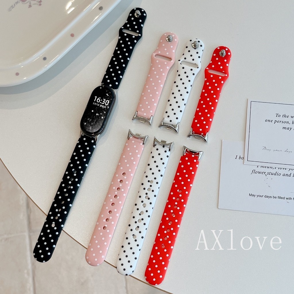 Soft Polka Dot พิมพ์สายรัดซิลิโคนสําหรับ Xiaomi Mi Band 10 9 8 7 pro 6 5 4 3 NFC สร้อยข้อมือสําหรับ Redmi Watch 6 5 4 สายรัดข้อมือ