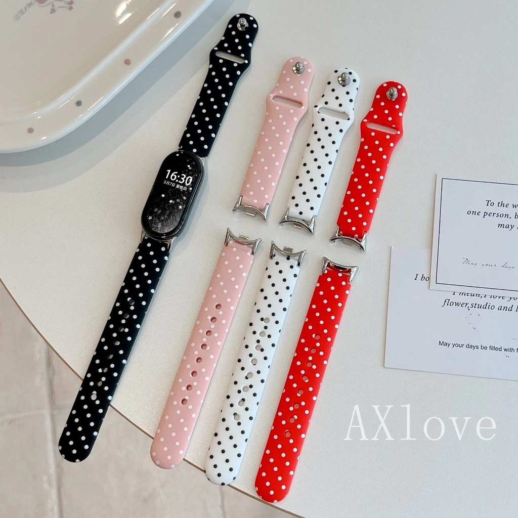 Soft Polka Dot พิมพ์สายรัดซิลิโคนสําหรับ Xiaomi Mi Band 10 9 8 7 pro 6 5 4 3 NFC สร้อยข้อมือสําหรับ Redmi Watch 6 5 4 สายรัดข้อมือ