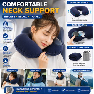 (FOREVER $2) U Shape Inflatable Travel Pillow | Portable Neck Support Pillow for Flight Travel
