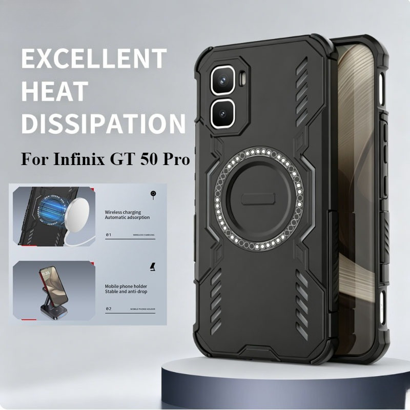 สําหรับ Infinix GT 50 Pro Armor เคสกันกระแทกสําหรับ Infinix GT 50pro Magnetic Wireless Charge ฝาครอบกระจายความร้อน