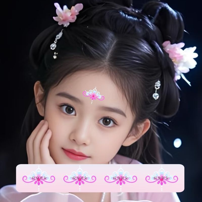 Pink Phalaenopsis Eyebrow Tattoo สติกเกอร์เครื่องแต่งกายแต่งหน้าทาสีหน้าผาก Huatian รอยสักน่ารัก Q2B